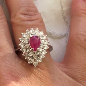 Solid 14K White Gold Genuine Ruby & Diamond Ring